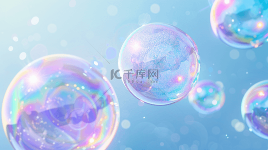 蓝紫色618夏天补水透明玻璃质感气泡背景