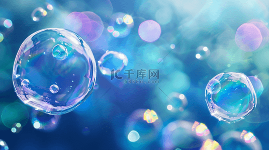补水素材背景图片_蓝紫色618夏天补水透明玻璃质感气泡素材