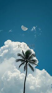 夏日云朵背景图片_文艺清新夏日白云椰子树素材