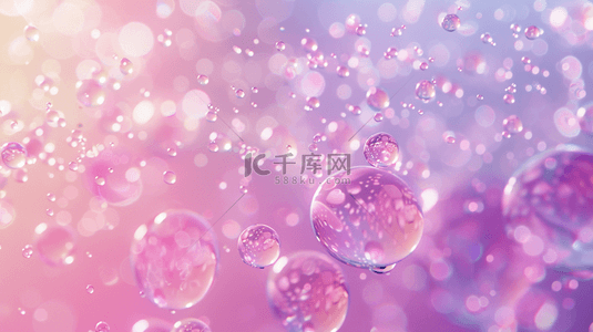 活动促销广告背景图片_618夏天粉紫色补水妆品水分子水珠背景