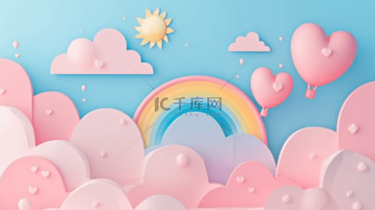 可爱剪纸风背景图片_剪纸风六一儿童节3D云朵彩虹气球背景