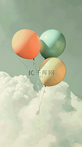 气球素材背景图片_六一儿童节蓝天里的五彩气球素材