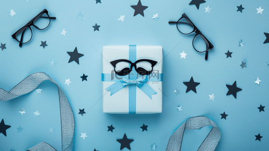 蓝色眼镜背景图片_蓝色父亲节促销爱心礼物盒6背景