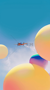 六一儿童节梦想飞机彩色气球背景图
