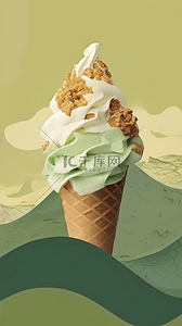 可爱冰淇淋背景图片_夏日清凉饮品抹茶味冰淇淋背景素材
