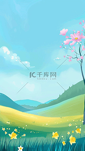清新可爱夏日田野山花风景壁纸背景图片