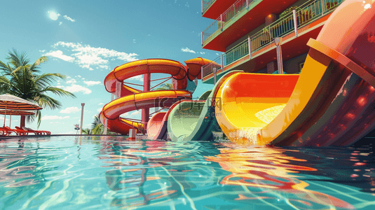 夏日滑梯泳池水花背景