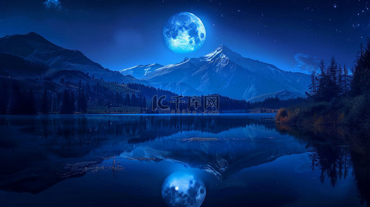 月亮湾酒店背景图片_夜空月亮倒影合成创意素材背景