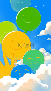景泰蓝线描背景图片_六一儿童节彩色卡通涂鸦气球背景
