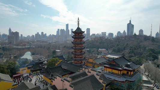 航拍南京旅游城市鸡鸣寺景区模板