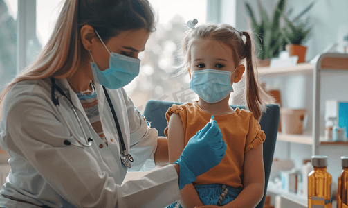 接种图片摄影照片_医生给小女孩接种疫苗