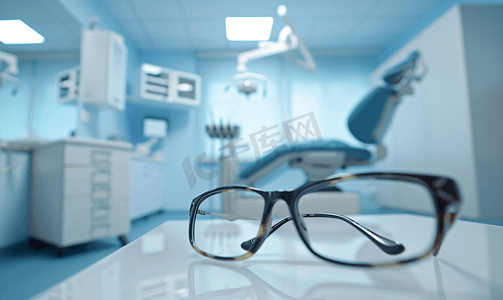 医用视力表摄影照片_诊室里的视力矫正眼镜