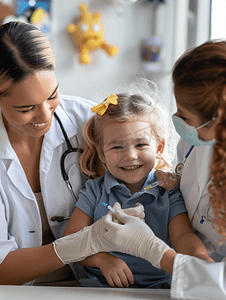 女医生为儿童病人接种疫苗的作物形象