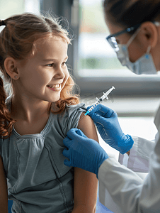 女医生为儿童病人接种疫苗的作物形象