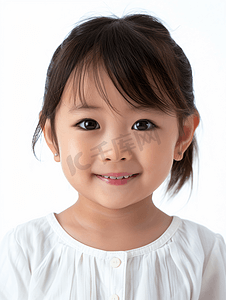 白色背景的可爱亚洲儿童的肖