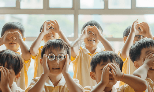 儿童指摄影照片_小学男生测视力