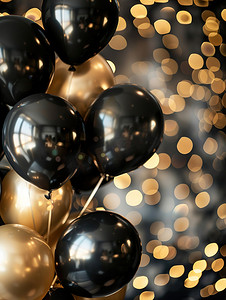 庆祝气球摄影照片_黑色和金色气球庆祝照片