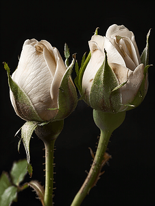 祝贺花束摄影照片_黑色背景上孤立的玫瑰花蕾