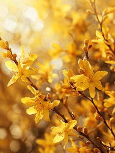黄色花朵连翘开花灌木