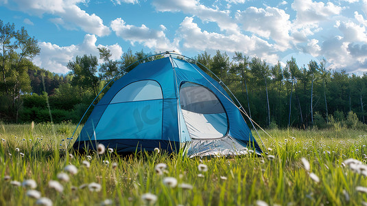 绿草上的帐篷露营高清图片