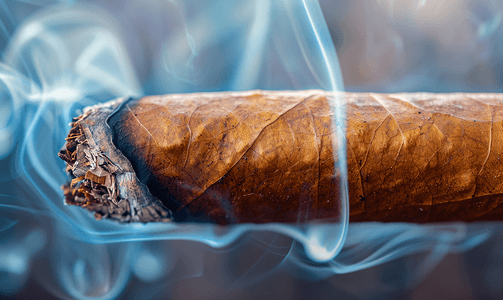 烟草执法漫画摄影照片_燃烧的雪茄与烟雾的特写
