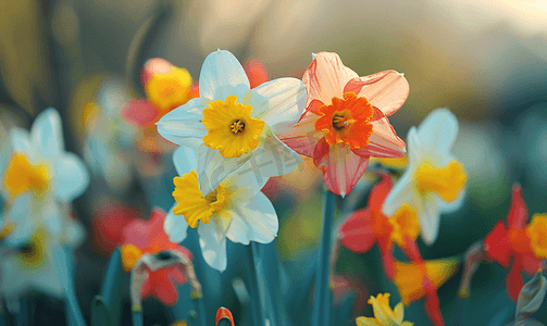 明亮多彩的水仙花花自然