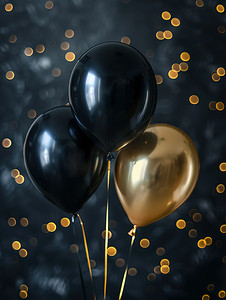 黑色和金色气球庆祝摄影照片