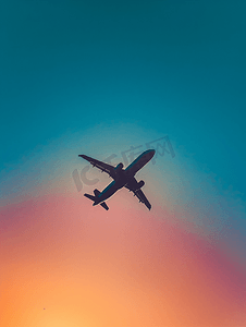 天猫艺术线条摄影照片_天空中一架客机的剪影世界各地的旅行和旅行创意