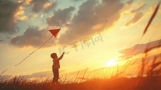 快乐的孩子放风筝图片