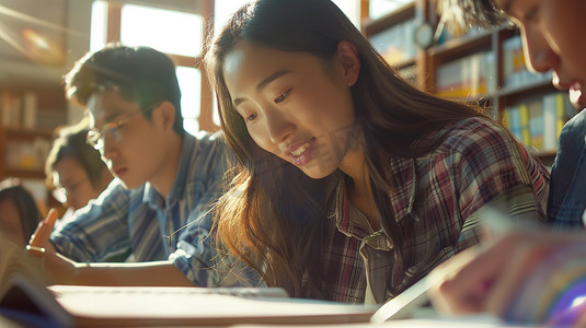 大学高清摄影照片_图书馆学生备战考试高清图片