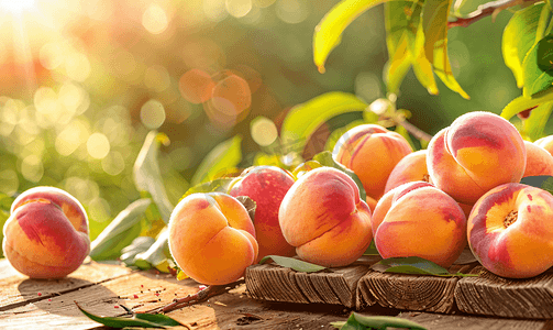 乡村餐桌上农场新鲜的桃子
