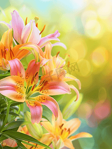 夏日风景背景中色彩鲜艳的百合花