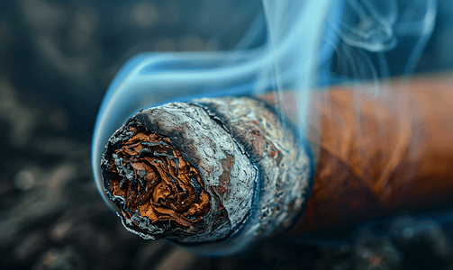 跨年活动摄影照片_燃烧的雪茄与烟雾的特写