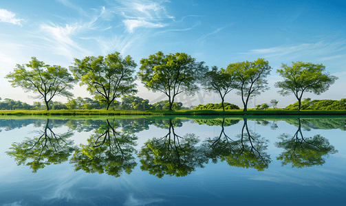 树木在水面的对称反射