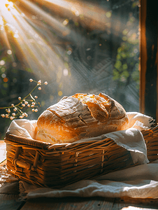 木桌上的面包太阳奶奶食品