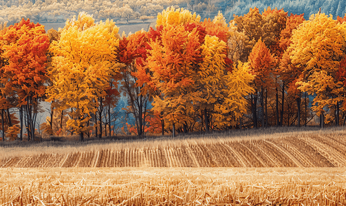 秋季景观美丽的树叶景观五颜六色的树木