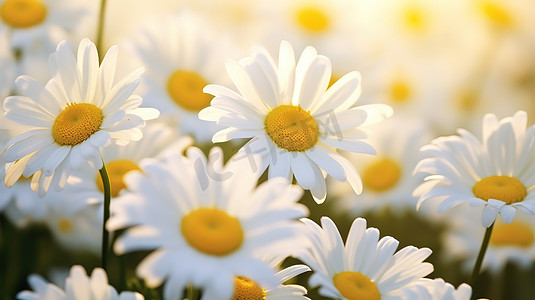 高清唯美图摄影照片_白色雏菊花朵的田野高清摄影图