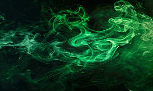 绿色背景渐变摄影照片_黑色背景上绿色的烟雾