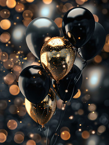 黑色和金色气球庆祝高清图片