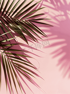 浅粉海报摄影照片_浅粉色背景上的热带棕榈叶阴影