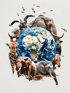 一群非洲动物与地球