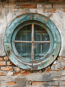 克拉科夫摄影照片_老斯托房子圆窗的特写