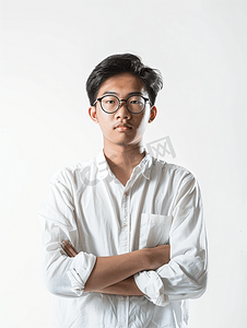 大学生摄影照片_白色背景工作室教育理念下的亚洲大学生肖像