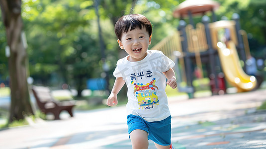 嬉戏孩子摄影照片_孩子公园的嬉戏奔跑图片