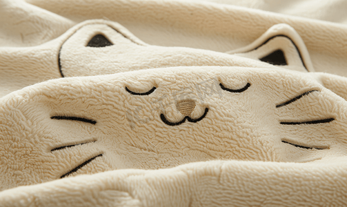 米色棉质抓绒面料配可爱猫脸