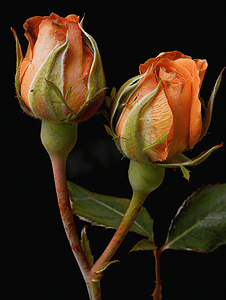 春天的时间摄影照片_黑色背景上孤立的玫瑰花蕾