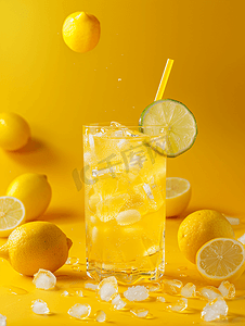 水镇摄影照片_冰镇柠檬水配新鲜酸橙和果汁