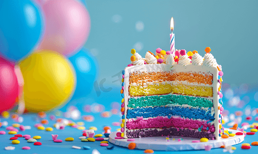生日快乐庆祝蛋糕摄影照片_多彩生日蛋糕甜蜜清新背景生日快乐蛋糕简单彩虹蛋糕