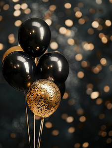 黑色和金色气球庆祝摄影图