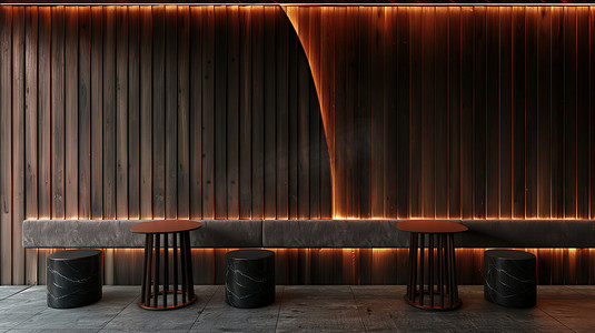 餐厅等候区现代简约深色木材高清图片